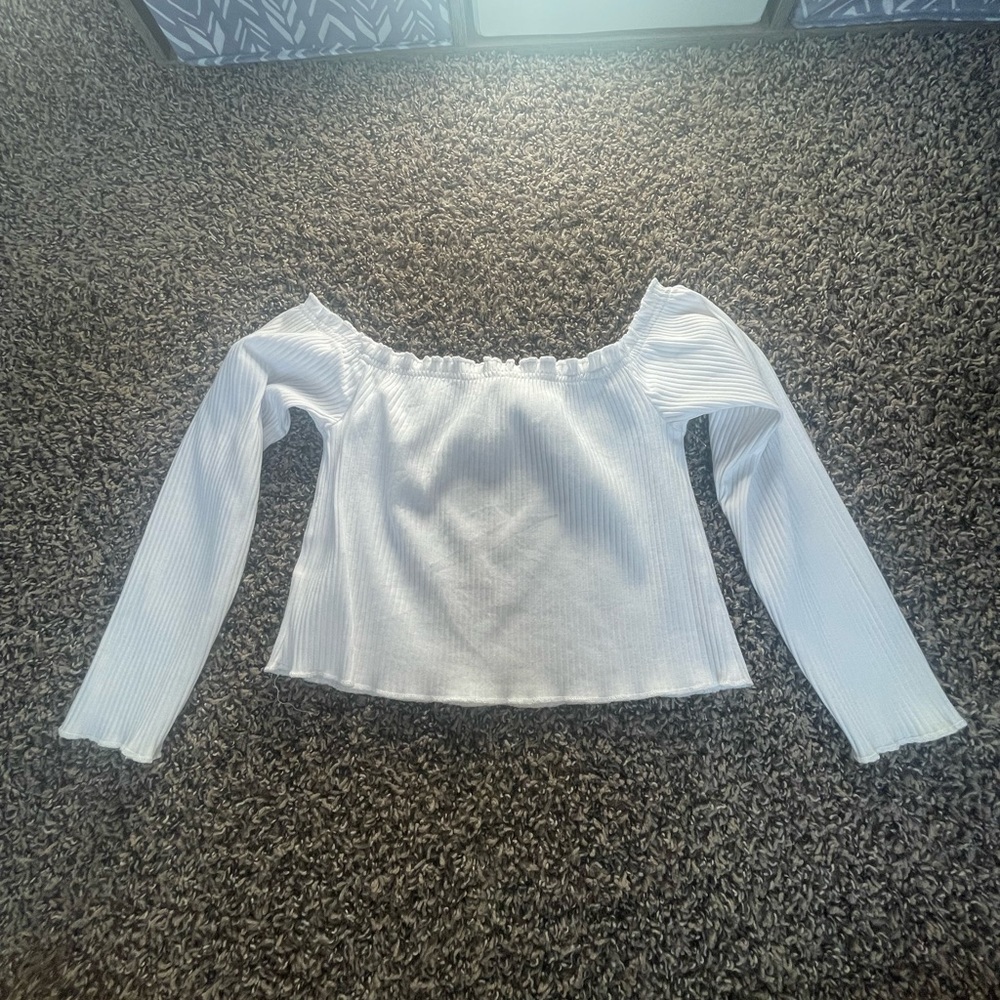 off the shoulder cropped shirt